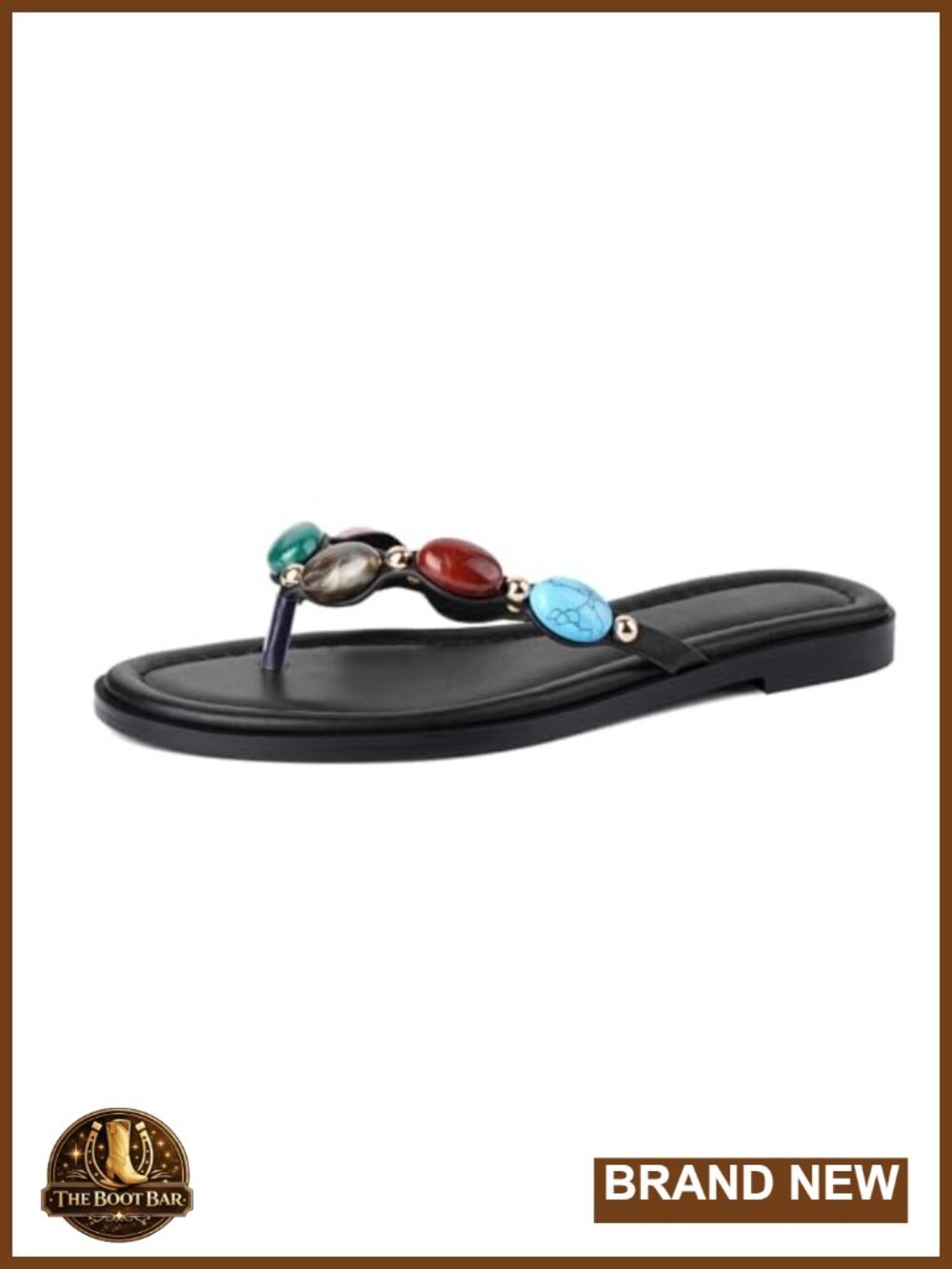 Jeweled Thong Flip Flops Women Beach Flat Sandals Faux Leather